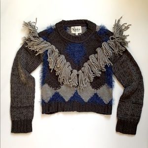 NWT For Love $ lemons Knitz gray fringe sweater S